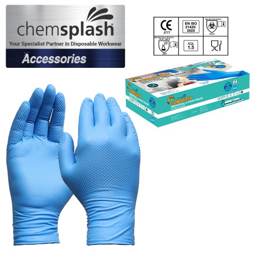 Chemsplash SumoGrip Food Grade Nitrile P/F Disposable Blue G